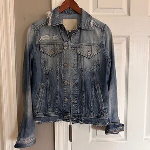 AG Adriano Goldschmied XS Distressed Denim Jacket Blue Light Wash